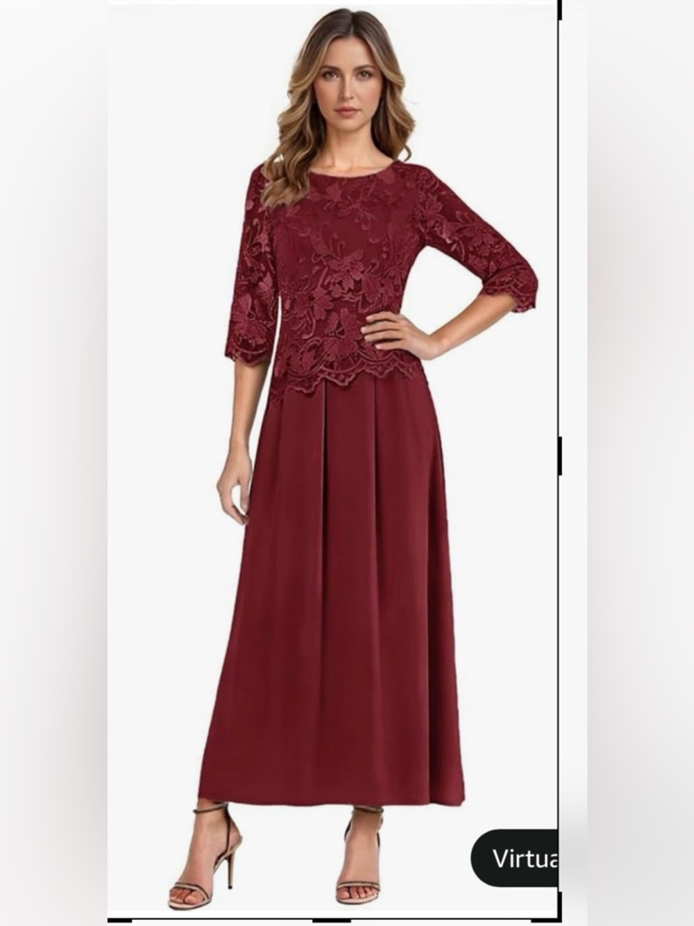 Elegant Burgundy Lace Top Maxi Dress
